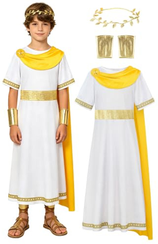 ReliBeauty Griechischer Gott Kostüm Kinder Jungen Römer Kostüm Zeitreise Toga Unisex Karneval Halloween