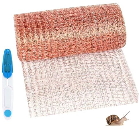 Kupfernetz Schneckenzaun,12M*12.7CM Schneckenzaun Kupfergeflecht Mit Einer Schere,Kupferdraht Gartennetze,Kupfergeflecht Kupfergitterrolle Für Schädlingsbekämpfung,Garten