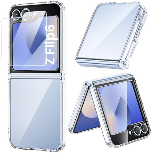 ORNARTO Funda para Samsung Galaxy Z Flip 6 / Z Flip 7 FE con 1 Protector de Pantalla Trasera,Transparente Carcasa Protectora Samsung Z Flip 6 Case 5G,Antigolpes y Respaldo Anti-Arañazos