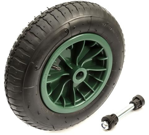 No Nonsense Products 3.50-8/4.00-8 Green Wheel & Tyre & Axle Set 14 Inch Wheelbarrow Barrow Cart 3.50/4.00-8