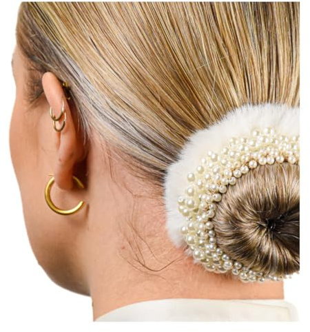BelliNoxx Turnier Frisur Dressur Dutt für Reiterin mit Kunstfell und Kristall. Die neue Haarnetz für Turnier. Passt für alle Haartypen und Helmen (Shop the look) (Golden Frost Pearl)