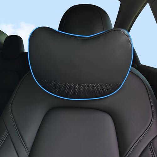 TOPABYTE Auto Kopfstütze Nackenkissen Kopfstützenkissen mit Echtem Nappaleder, Weiches Nackenstützkissen zum Fahren, Homeoffice, passend für ALLE Fahrzeuge, 1 Stück, Schwarz