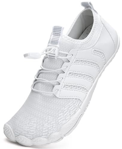 Mabove Wasserschuhe Damen Herren Badeschuhe Strandschuhe Barfussschuhe Barfuß Schuhe Schwimmschuhe Aquaschuhe Surfschuhe für Wassersport(Weiß,37 EU)