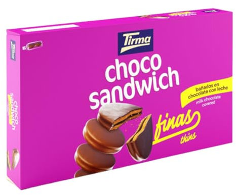 Tirma Choco Sándwich Fino de Chocolate con Leche – 8 Packs de 27,25 g (Estuche de 218 g) | Galletas Dulces con Relleno Bañadas en Chocolate con Leche | Snack Ideal para Merienda y Tentempiés