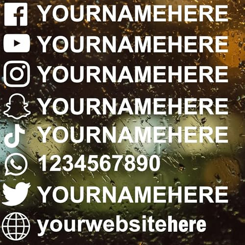 Custom Personalised Social Media Window Vinyl Decal Car Stickers - Premium Quality Self-Adhesive Decals for Cars, Business, Home - Personalize with Your Social Media Handle