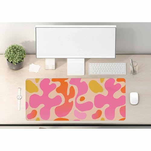 Woutay Gaming Mouse Pad,Modern Artistic Pattern Pink Yellow,Washable Large Mouse Mat,Non-Slip Desk Pad Desk Protector Mat