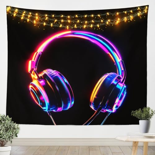 Loussiesd Kopfhörer Wandteppich 130x150cm Cool Gaming Wandtuch für Kinder Jungen Mädchen Rock Musik Wandtuch Game Controller Dekorativ Tapisserie Schlafzimmer Sammlung