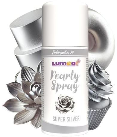Dekozauber24 Lebensmittelfarbe Silberspray, 100ml, vegan, für Lebensmittel und Getränke, silber Spray, essbares Glitzer Spray, Backspray essbare Tortendeko, Velvet Spray (Super Silver, 100ml)