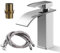 Grifo en Cascada Lavabo en Acero Inoxidable Grifería de Baño Monomando con Tecnología Antisalpicaduras Mezclador de Agua Fría y Caliente para Tocadores Lavabos Baño (Plata)