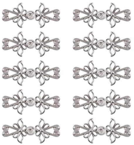 WANDIC 10 Pairs Gold Hollow Buttons Butterfly Cloak Clasp Fasteners Sweater Clips Cardigan Cloak Clasp Fasteners Cheongsam Buttons Fastening for Clothing Decoration