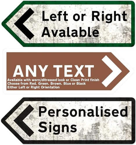 Personalised Metal Direction Arrow Sign, 10x29cm or 15x43cm, Multiple Colours, Left or Right Pointing