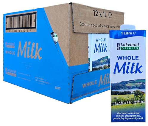 Lakeland Dairies Long Life Whole Milk, 1 Litre Cartons, Pack of 12