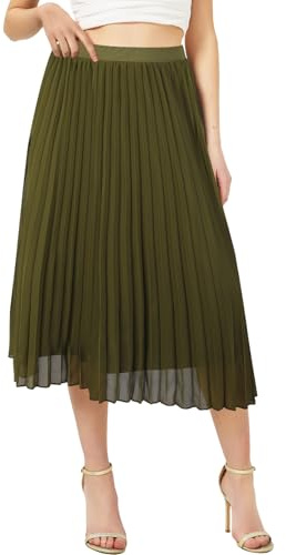 Soudittur Damen Sommer Chiffon Rock A-Linie Plissee-Rock Midilänge Faltenrock mit Elastischer Taille Leichter Flowy Midirock für Freizeit, Strand & Party