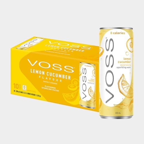 VOSS Lemon Cucumber Flavoured Sparkling Water, Pack of 10 x 330ml Cans, Zero Calories, No Sugar, Naturally Sourced