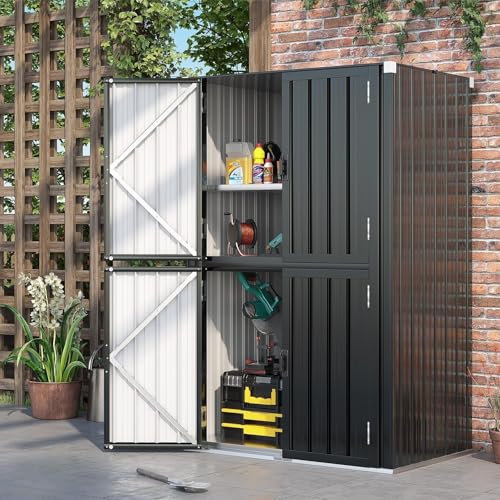 YODOLLA Gartenschrank mit verstellbaren Einlegeböden | Wetterfester Außenschrank | Metall-Garagenschrank| 118x76x178cm, Grau