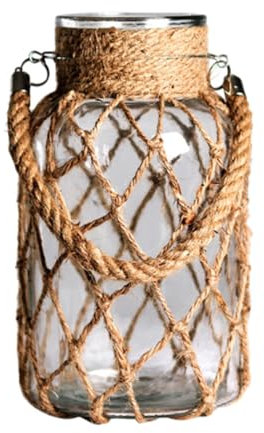 MagiDeal Rustic Hanging Jar Rope Wrapping Decorative Bottle Creative Flower Vase with Rope Net for Dresser Mantelpieces Wedding, L