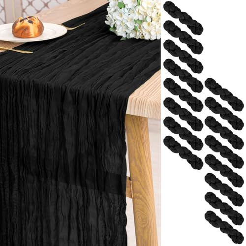Pesonlook 16 Stück Schwarz Käsetuch Tischläufer für Hochzeit,55 x 300 cm | 3 m lang, rustikale Gaze Boho-Stil halbtransparent Hochzeits Seihtuch Tischläufer für Hochzeit, Brautparty, Party, Bankett