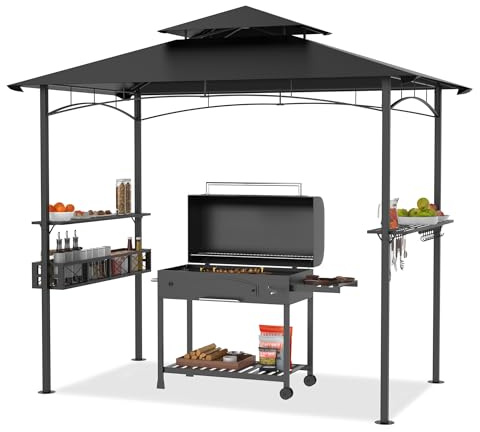 HENGMEI Tonnelle de jardin pour barbecue, tonnelle, tente de fête, housse de protection à double étages, tente de barbecue avec étagères et paniers de rangement pour fête, stand de marché, pique-nique