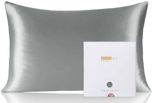 ZIMASILK Seidenkissenbezug aus 100% Seide für Haare und Haut. Doppelseitige Reine Maulbeerseide Kissenhülle, hochwertige Seide, mit verstecktem Reißverschluss, 1 Stück (50 x 70 cm, Grau-New)