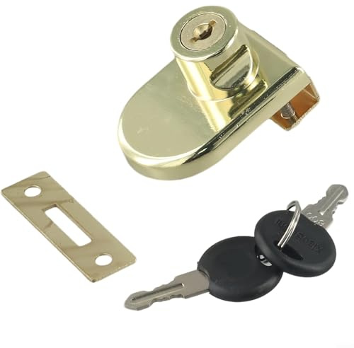 BlesConi Verrou de porte en verre doré avec clés, loquet de sécurité en alliage de zinc pour vitrine, cave à vin