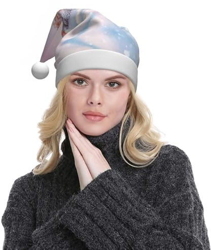 ESNAIUVCD Weihnachtsmütze mit Tannenbäumen und Schnee-Aufdruck, Weihnachtsmütze für Erwachsene, weicher Plüsch, für Weihnachten, Neujahr, festliches Partyzubehör
