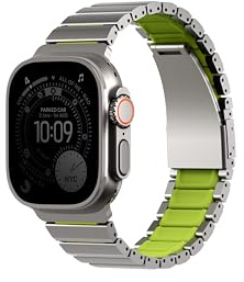 UNIQ Strova Flex Armband für Apple Watch, 44 mm, 45 mm, 46 mm, 49 mm, verstellbares Edelstahl-Gliederarmband für Apple Watch Serie 4, 5, 6, 7, 8, 9 SE & Ultra 1/2, Limettengrün