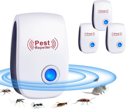 RUTIDA Repelente Ultrasónico de Plagas, 4 Pack Electrónico Repelente Mosquitos Control de Plagas, Repelente Ultrasónico Mosquitos para Anti Moscas, Ratones, Cucarachas, Arañas, Roedores
