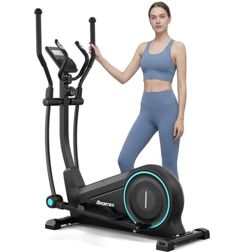 Dripex Ellittica da Casa Ultra Silenziosa, 16 Livelli di Resistenza Magnetica, Display LCD, Supporta fino a 120 kg, Macchina Cardio per Allenamento Total Body (Azzurro cielo)