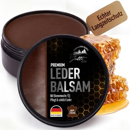 Jotti Lederbalsam Braun 200 ml – Premium Lederpflege - angenehmer Duft | Bienenwachs & Jojobaöl für Schuhe, Jacken, Taschen, Möbel, Auto & Sattel – Lederfett für Glattleder – Farbauffrischend