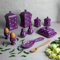 City to Cottage® - Keramik Geschirr Set 10-teilig | Lila und Weiß | Polka Dots | Handgemacht | Behälter Küche, Butterdose, Eierbecher, Salzstreuer und Pfefferstreuer, Löffelablage