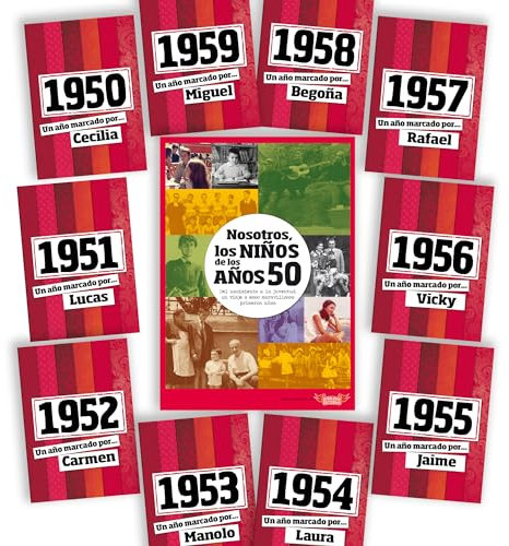 Libro de tu año de nacimiento para los nacidos entre 1950 y 1959, con tarjeta personalizada del año de nacimiento. Regalo para cumpleaños. Otras edades disponibles