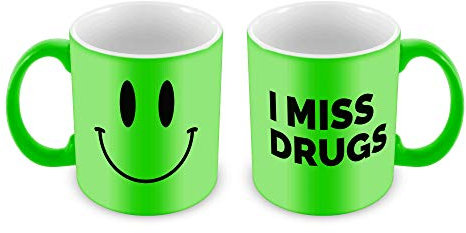 | WTF | I Miss Drugs | Matte Neon Fluorescent Green| Printed Art Ceramic Coffee Mug