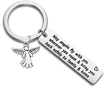 WUSUANED Schlüsselanhänger für Reisende, Motiv: May Angels Fly with You Wherever You Roam Bring You Back Safely to Family and Home (Engel fliegen mit dir)
