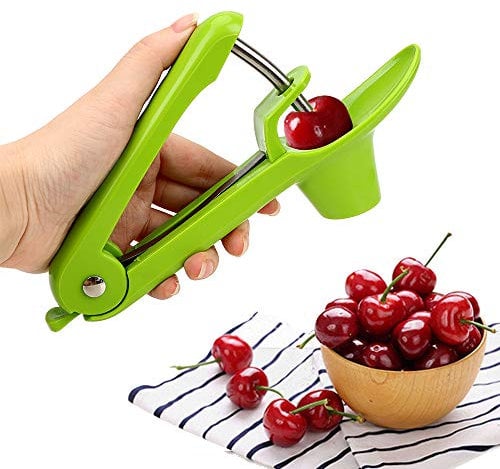 iTimo Cherry Core Seed Remover, Cherry Pitter with with Stainless Steel Rod and Food Grade Handle, Olives Pitting Device, Green