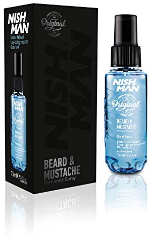 NISHMAN Perfume para Barba y Bigote - Genius 75ml - Fragancia Refrescante y Duradera para el Cuidado de la Barba - Perfume Ideal para el Cuidado Diario de la Barba y el Bigote