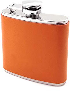 Orange Leather Hip Flask 3oz (Approx 88ml) 18/8 Stainless Steel-YM162-JW
