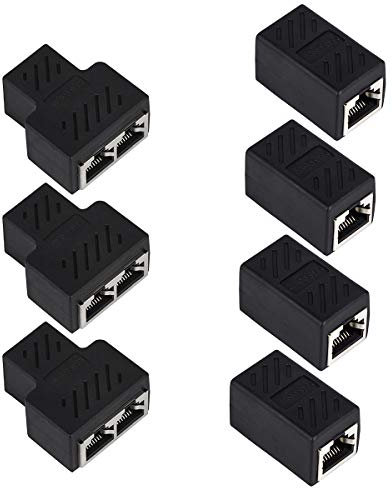 Dadabig 7 PCS Ethernet Splitter, RJ45 Splitter Connectors Adapter 1 to 2 Ethernet Coupler HUB Interface Modular Plug Connect for CAT 5/CAT 6