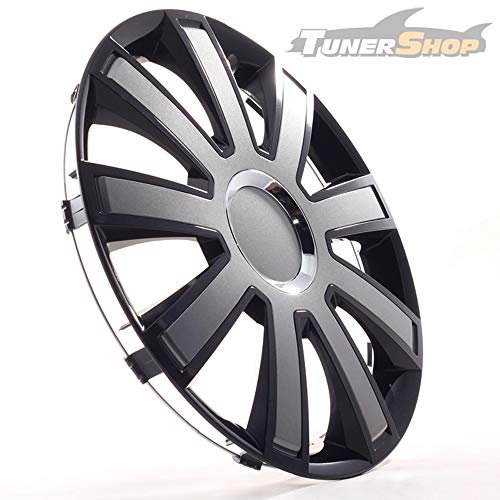 Tunershop 4 Radkappen Radzierblenden 15 Zoll Flash VIII schwarz/grau 4-2433084 kompatibel mit BMW Daihatsu KIA Mazda Opel Skoda Volvo