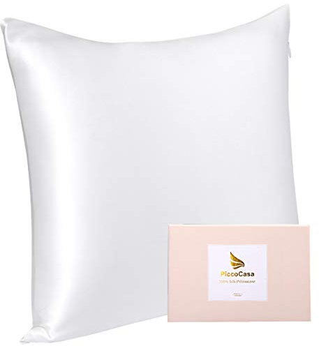 PiccoCasa Seide Kissenbezug 80x80 Kissenbezug aus 100% Seide 22 Momme kopfkissenbezug Haare und Hautpflege mit Reißverschluss & Geschenkbox Weiß 80x80cm