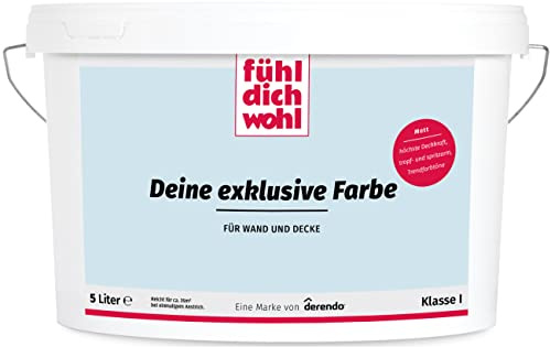 Fühl Dich Wohl Wandfarbe Blau Babyblau hohe Deckkraft matt hochdeckend 5l | Für Wände, Decken, Putz, Tapete & Altanstriche, hohe Deckkraft, geruchsarm, tropfgehemmt, Renovierung & Neuanstrich