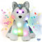 Hopearl LED-Musik-gefüllter Husky-Leuchten, singender Plüschhund, verstellbare Lautstärke, Wiegenlied, animiert, beruhigend, Geburtstagsfest für Kinder, Kleinkinder, Mädchen, grau, 30,5 cm