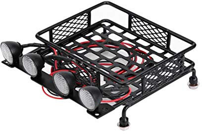 Metall-RC-Dachgepktrer 139g, langlebig, massiv mit 4 LED-Leuchten f den axialen RCX-Raupenwagen SCX10 im Matab 1:10. Metall-RC-Dachgepktrer(4 White)