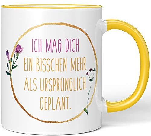 JUNIWORDS Tasse, Ich mag Dich EIN bisschen mehr als ursprünglich geplant (1000438), Wähle Farbe, Gelb