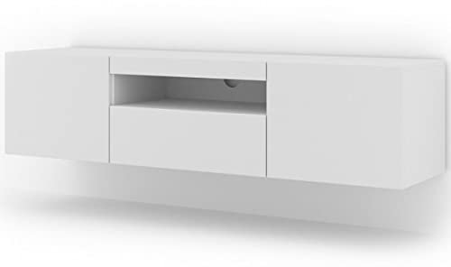BIM Furniture Lowboard TV 150 cm - Universell Sideboard mit Laminierten Fronten, Hängend oder stehend - Fernsehschrank HiFi Schrank fürs Wohnzimmer Weiß Matt