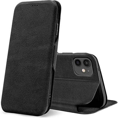CoolGadget Klapphülle für iPhone 12 Mini mit Kartenfach Schwarz | Business Flip Case mit Standfunktion, Magnetverschluss, strukturierte Oberfläche, schlank und leicht