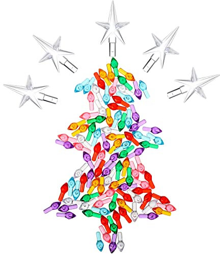 100 Pieces Plastic Christmas Tree Bulbs and 5 Stars Replacement Tree Bulbs for Ceramic Christmas Tree Decorations (3.8 mm Diameter, Assorted Color)