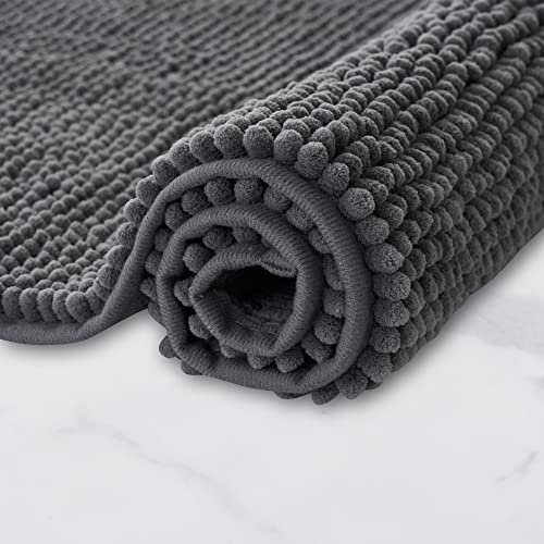 Decomira Badematte rutschfest | Als Badteppich Set kombinierbar | Badezimmer-Teppich Bad-Vorleger waschbar aus Chenille | Duschvorleger für Dusche, Badewannen, WC Deko | Dunkelgrau - 70x120 cm