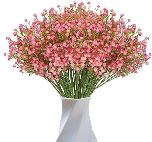 JIFTOK Babys Breath Künstliche Blumen, 12 Stück, künstliche Blumen, Schleierkraut, Herbstblumen, künstliche Dekoration, fühlt sich echt an, Seidenblume für Hochzeit, Weihnachten, Garten, Büro (rot)
