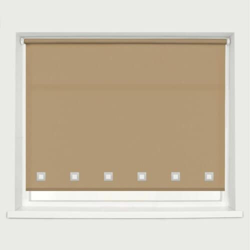 Square Eyelet Windows Roller Blinds Polyester Fabric, Easy Fit Trimmable, Home, Office, Blind with Metal Tube and Child Safe Fittings (Width 60cm x Length 165cm, Light Filtering Shade, Cappuccino)