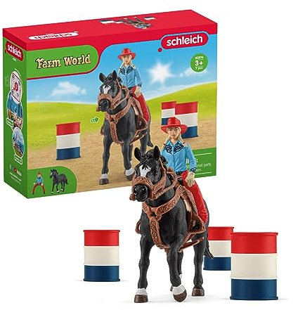 schleich 42576 Barrel Racing mit Cowgirl, für Kinder ab 3+ Jahren, FARM WORLD - Spielset